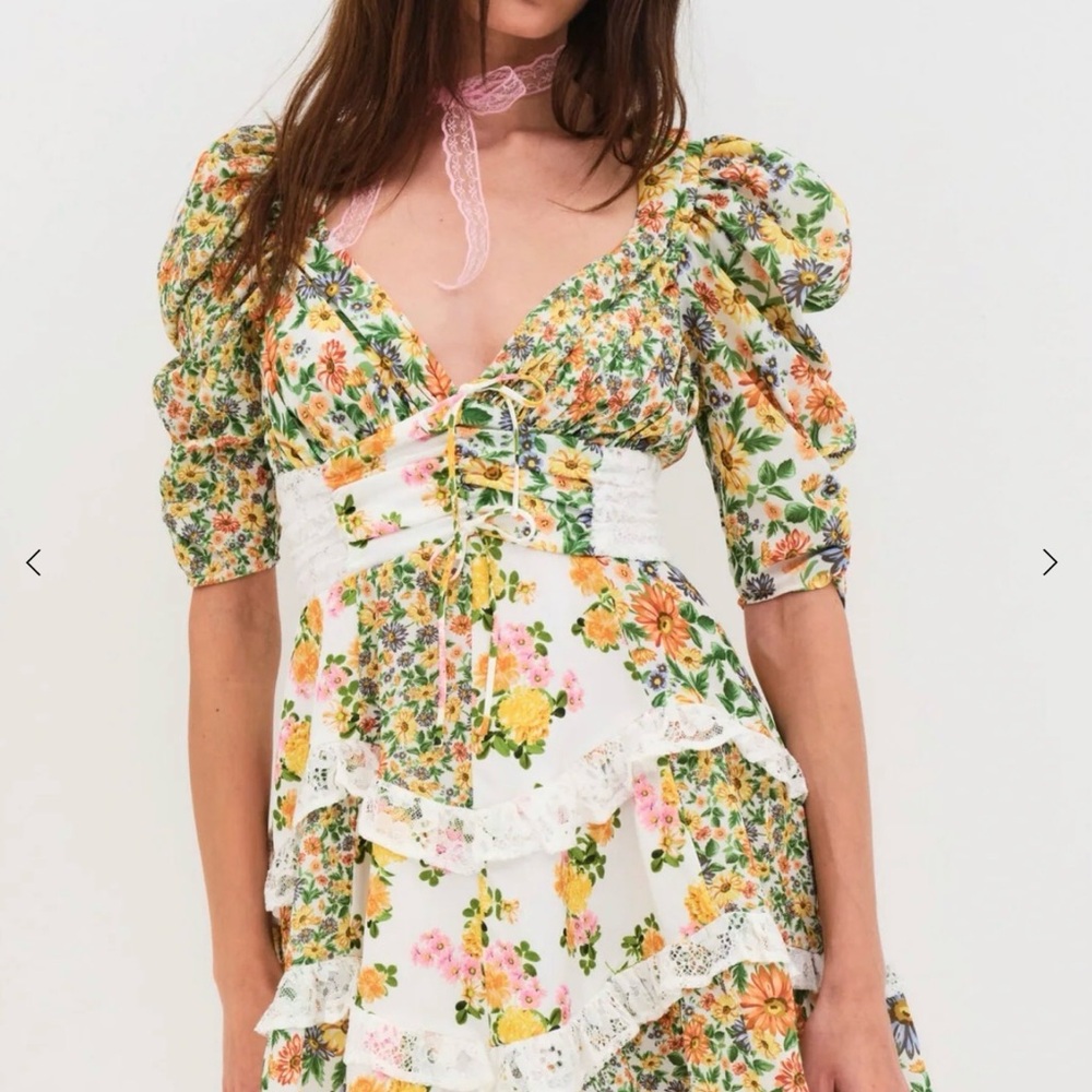 For Love And Lemons Rosalyn Marigold Mini Dress